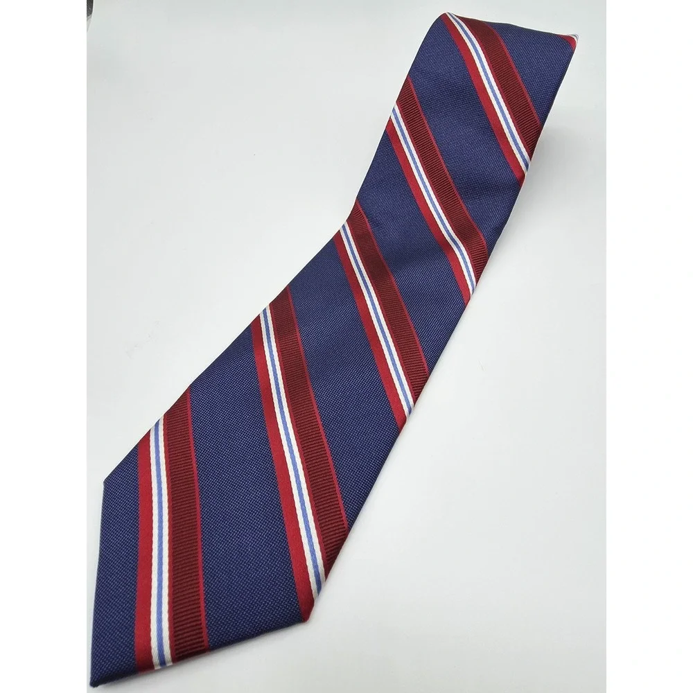 Joseph A Bank Silk Stripped Travelers Tie Red White Blue Necktie 3